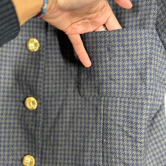 Vintage Devonshire Cream Gold Buttons Wool Houndstooth Boxy Blazer Size 14 - Picture 12 of 16